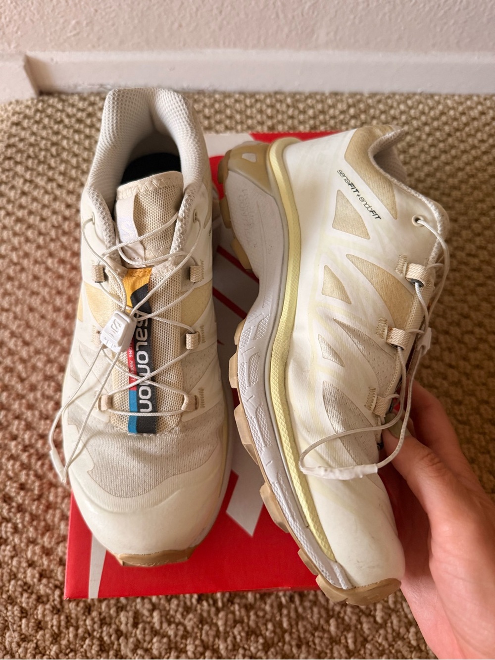 Salomon XT6 Womens Sneakers in Cream/Vanilla with Rainbow Tag - Picture 2 of 7